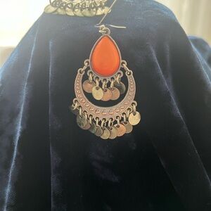Elegant Orange and Silver Dangle Earrings